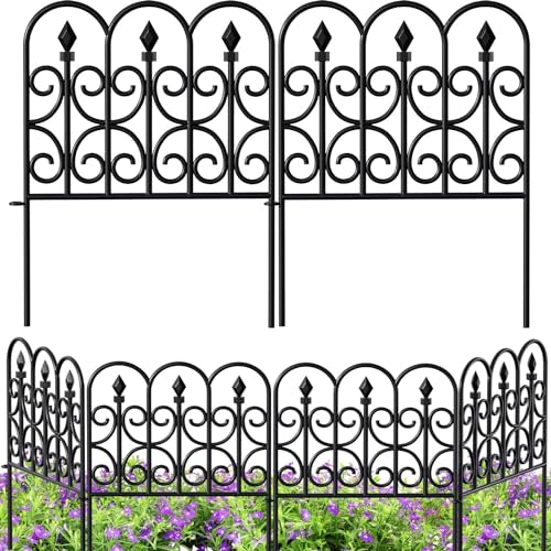 Amagabeli Garden Home 81CM X 305CM 5 Vallas Decorativas para Jardín de Hierro Set de Valla Metalica Rigida Hierro para Perros Jardín Metalicas Negro Barrera de Animales DA1142