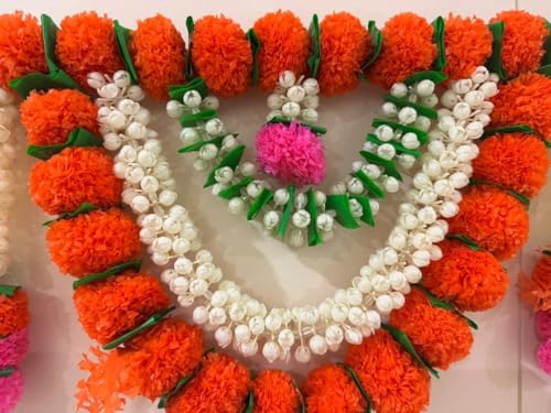 Image of 3 Ft Marigold Mogra Toran | Door Hanging Toran | Indian Thorans | Atificial Flower Garland | Pooja Mandir, Door, Diwali Decoration Toran | Indian Housewarming Decor, Bandhanwar | (Pack of 1)
