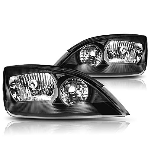 [Pair] Replacement Headlights Assembly Black Housing/Clear Lens Compatible with Ford Focus ZX3-ZX5 05-07