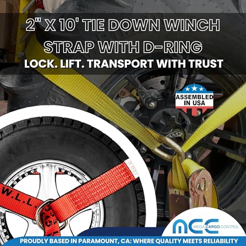 Image of Mega Cargo Control 4 Pack D Ring Towing Straps, Red Replacement Auto Hauling Tie Downs for Tow Trucks, ATV, UTV, Trailers