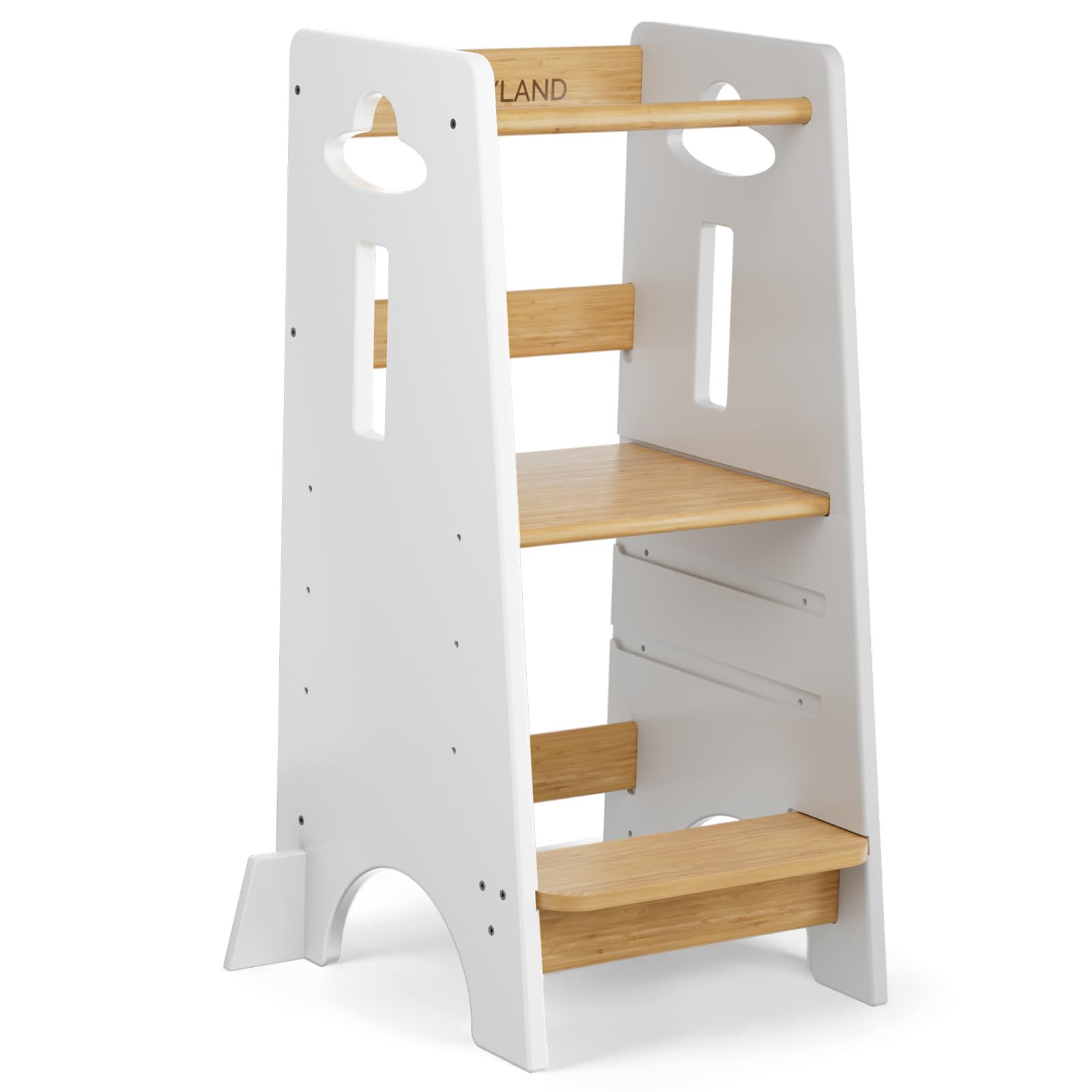 COSYLAND Torre Montessoriana Bambini da 1 Anno – Torretta Montessoriana in Legno Spesso, Regolabile a 3 Altezze (Bianco Classico & Naturale)