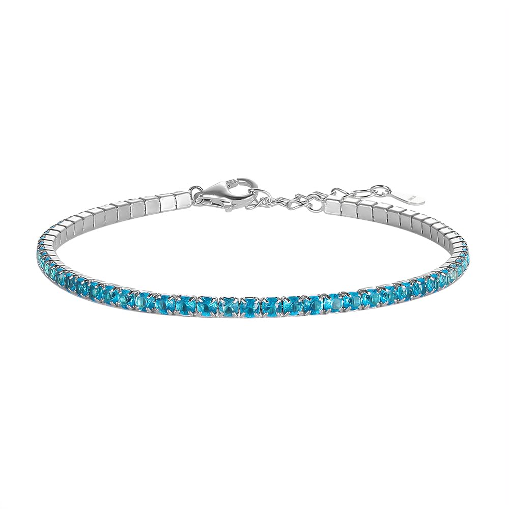 Bracciale Unisex Tennis Celeste Azzurro Acquamarina in Argento 925 rodiato - Collezione Rainbow Les Folies