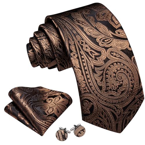 Image of Barry.Wang Men Tie Set Paisley Silk Necktie Pocket Square Cufflinks Formal Wedding Business Party