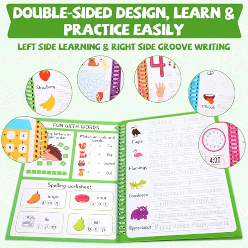 Magic Grooved Writing Practice Books for Kids 3-10, Large Reusable Handwriting Workbooks with Disappearing Ink, 3D Tracing Book Toy Gifts for Kindergarten Summer Workbook Preschool Learning Activities — view 4