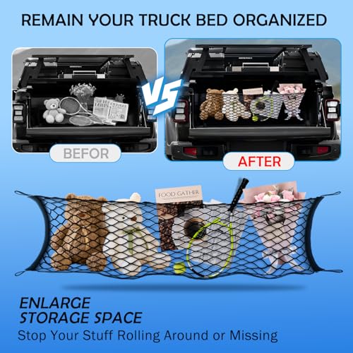 Image of Envelope Style Cargo Net for 2020-2026 Jeep Gladiator Accessories, Rear Trunk SUV Mesh Cargo Net, Upgraded 5mm Bungee & Double-Layer Nylon Storage Tailgate Netting Grocery&Tools Holder Organizer