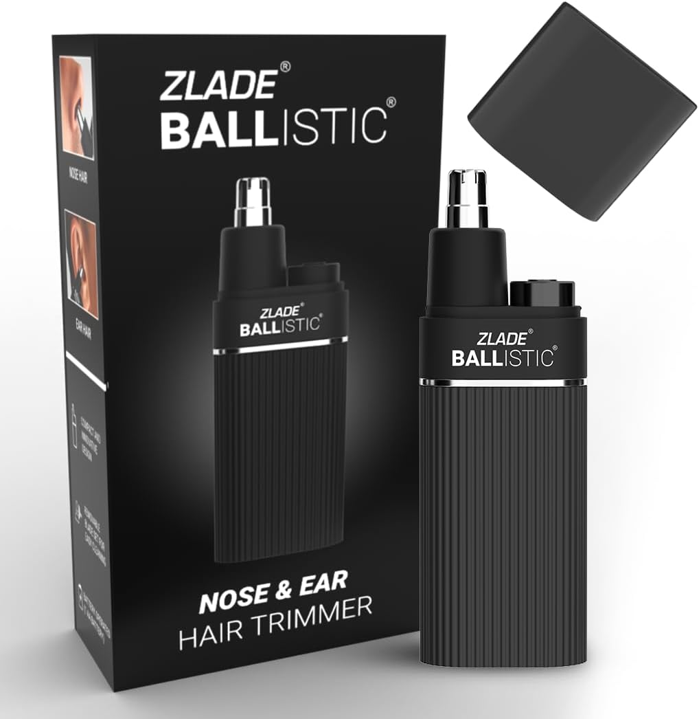 ZLADEBallistic Nose & Ear Hair Trimmer - AAA Battery Operated Waterproof Trimmer with Protective Cap, Stylish Design, Ideal for Gifting, Black