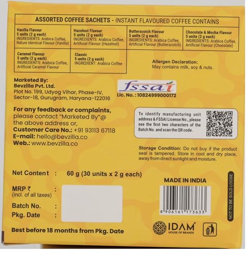 Image of Bevzilla Assorted Coffee 30 Sachets (6 Flavours X 5 Saxhets) | Pack of 2