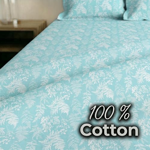 Image of Mafatlal 186 TC Metro Cotton Double Bed Bedsheet | 90x100 Inch|Soft, Breathable & Lightweight | Includes 2 Pillow Covers| Teal Shadow 1