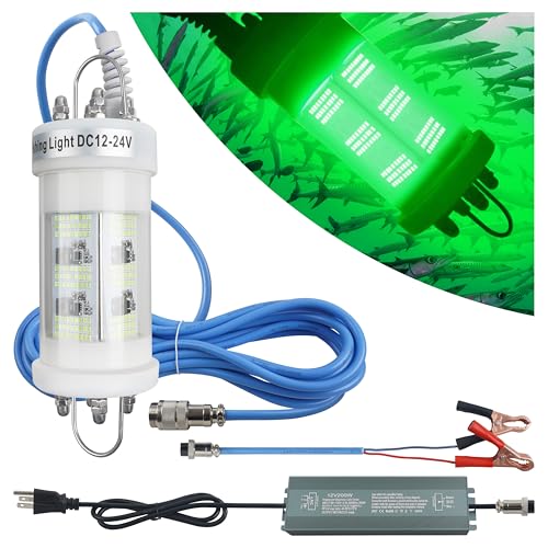 Underwater Fishing Light 160W 80000 Lumens Super Bright Green Fishing Lights LED Fish Lamp for Night Fishing 12/24V Submersible Light Attractants for Boats Dock Kayak Freshwater Saltwater