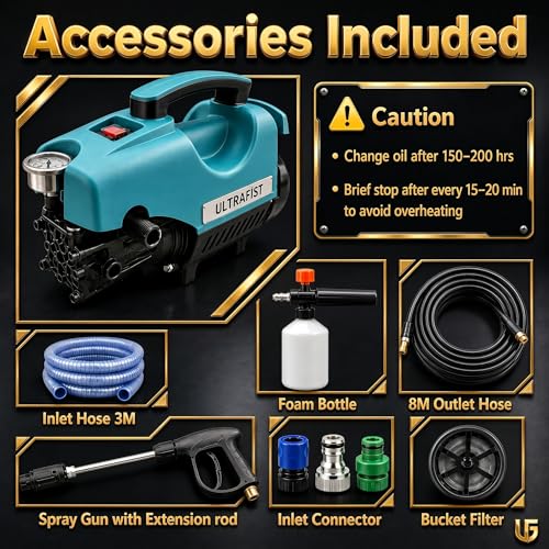 Image of Ultra Fist Silver 2000W High Pressure Washer, 130 Bar for Car, Bike, Home | 10l /min Flow