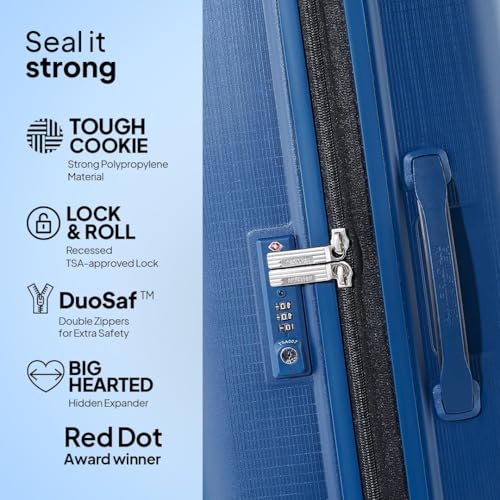 Image of American Tourister 77 CM Hard Shell 8 Spinner Wheel,Expander & Recessed TSA Lock Check-in Trolley Bag for Travel|Large PP Suitcase with Double Zipper,Flexi Packing Straps for Unisex (Navy, 77 CM)