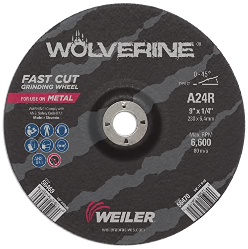 Image of Weiler 56469 9 inch X 1 /4 inch Wolverine Type 27 Grinding Wheel, A24R, 7 /8 inch A.H. (Pack of 10)
