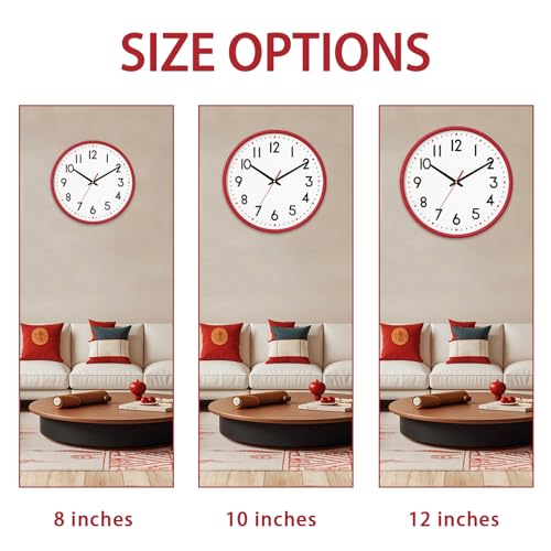 HZDHCLH Wall Clock Red,Silent Wall Clocks Battery Operated 8 Inch Modern Non Ticking Analog Clock Decorative for Kitchen Bedroom Living Room Office Classroom - Image 3