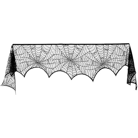 Miliocry Halloween Fireplace Mantle Decorations, Black Lace Spiderweb Fireplace Mantle Scarf Cover Garland for Festive Party Supplies Decor 18 x 96 inch Cover