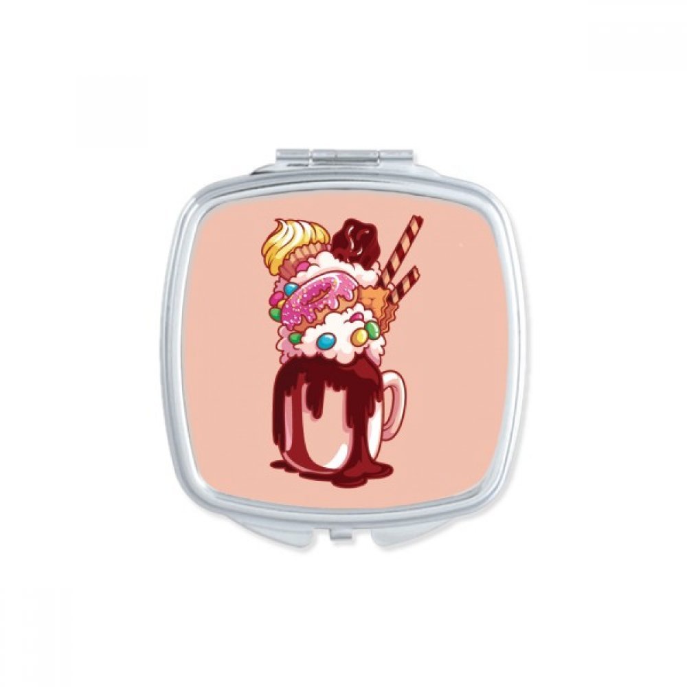 Miroir carré maquillage compact au motif donut chocolat pour retouches nomades