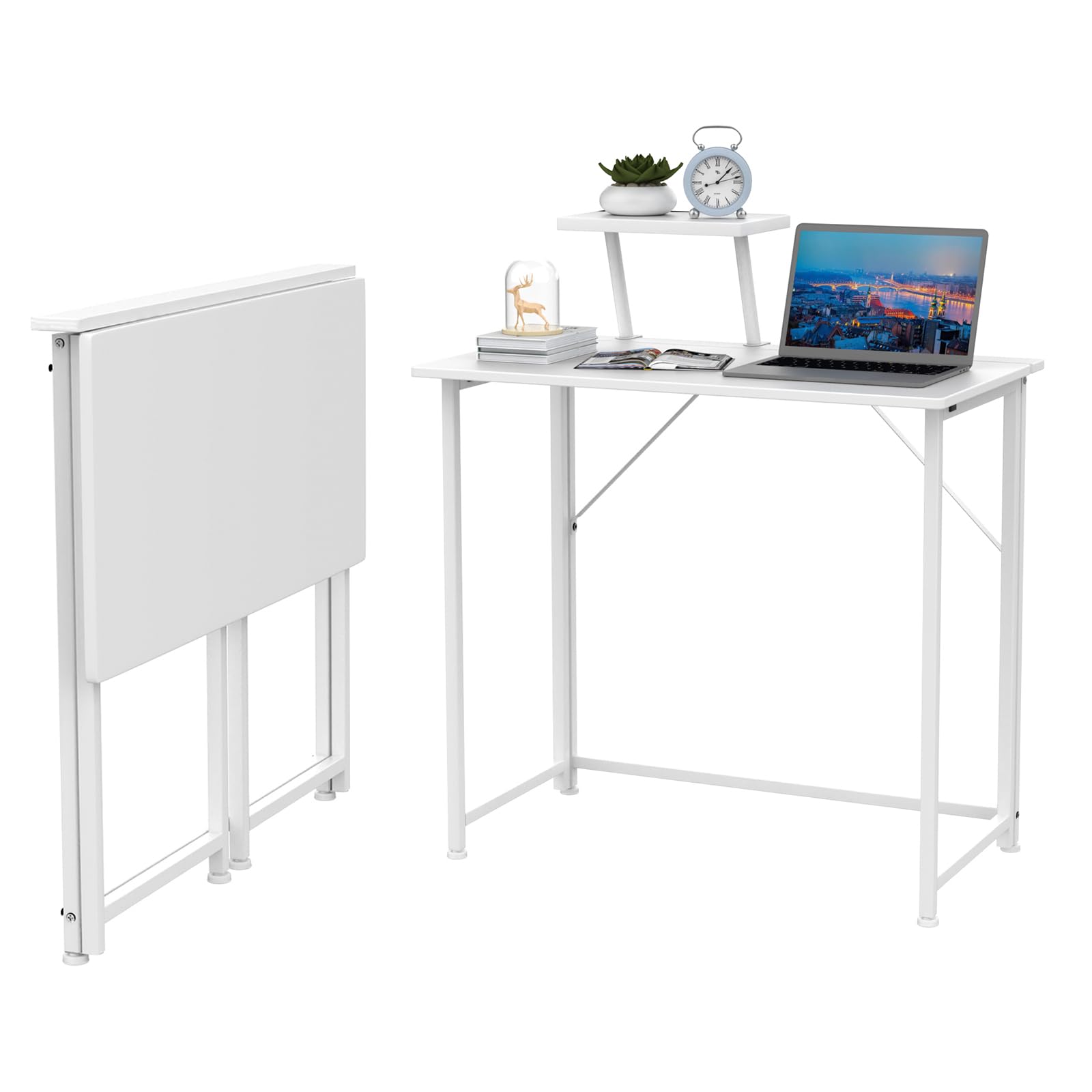 HAMHAIGO Mesa Escritorio Plegable de 80 x 45 x 74 cm Mesa de Ordenador Blanco Escritorio para el hogar Escritorio Mesa Auxiliar Plegable con Tabla de Apoyo