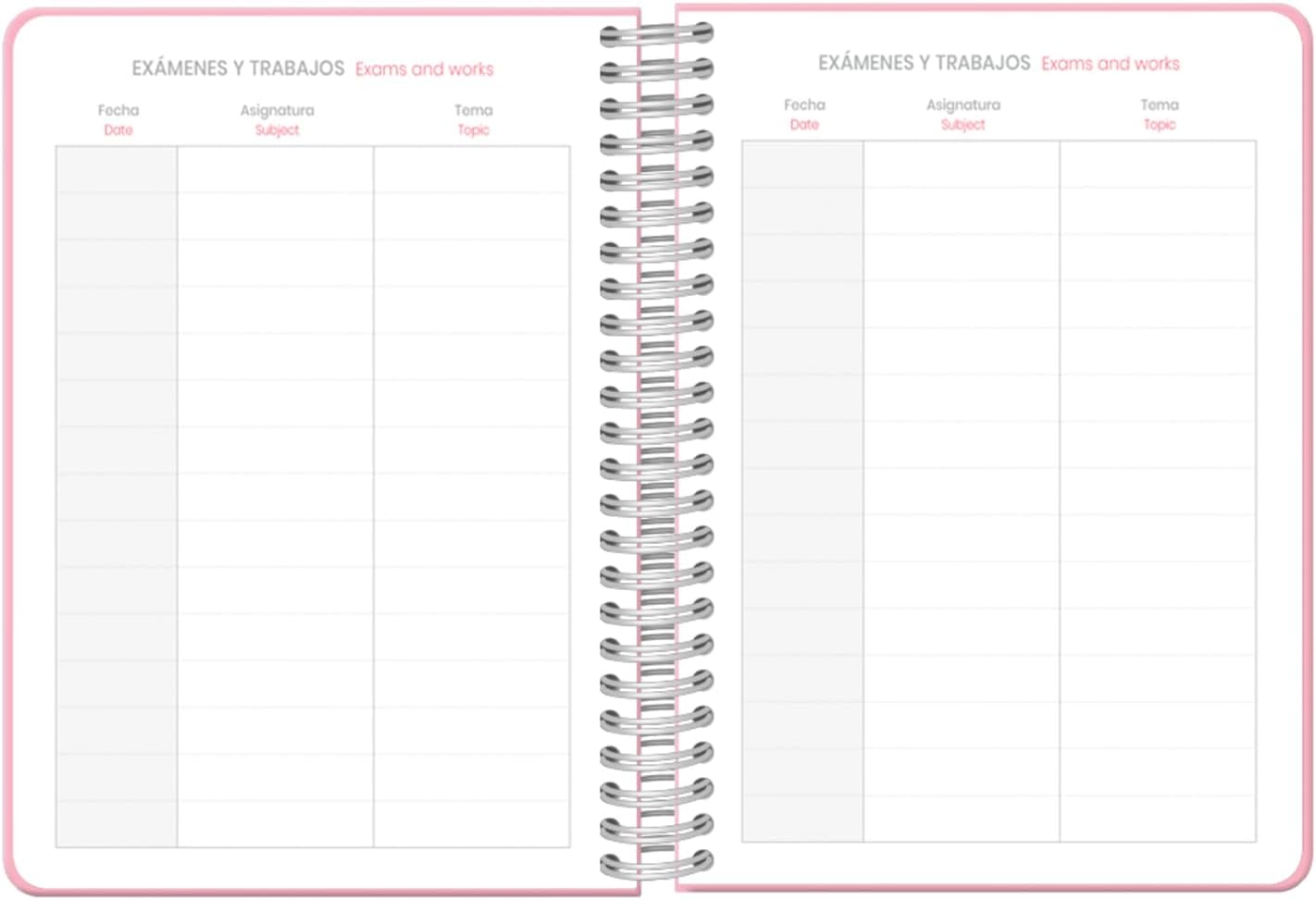 Dohe - School Diary 2024 2025 – Week View, Size A5 (15 x 21 cm), Ring Closure and Rubber, Spanish and English, 4 Sticker Pages, September to June, School Supplies - Yale University Pink Lady