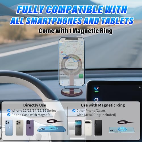 Aioopro Phone Stand for Magsafe with Mirror [2-Sided 4200gf Strongest Magnetic] 300 Folding Portable Phone Ring Holder Grip for Desk, Phone Holders for Your Car Accessories for iPhone/Android/Tablets - image 6