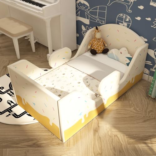 Image of weeonekids Toddler Bed, Child Bed for Kids with Extra Safty Broad, Standard Crib Size Toddler Bed, Certified Fabric Toddler Beds,Toddler Flood Bed (Deizzle Donut)