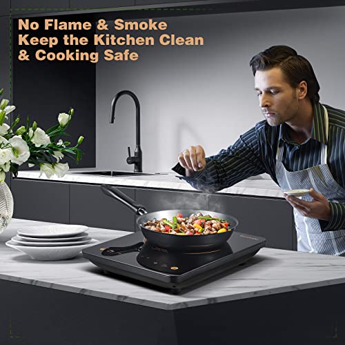 Sunmaki Induction Cooktop, Induction Hot Plate With Led Display, 1800W Countertop Burner Portable Black Crystal Glass Surface 10 Temperature 9 Power Setting &3H Timer For Cooking #TOP6