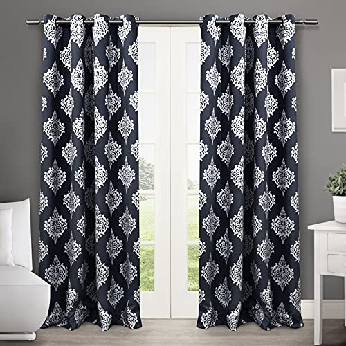 Exclusive Home Curtains Medallion Woven Blackout Grommet Top Panel Pair, Peacoat Blue, 52x96, 2 Piece, W 52" x L 96" (2 Panels)