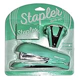 Office Depot Stapler Desk Set Half-Strip Stapler Pinch-Grip Staple Remover (1000 FREE Standard Staples) (Teal Green)