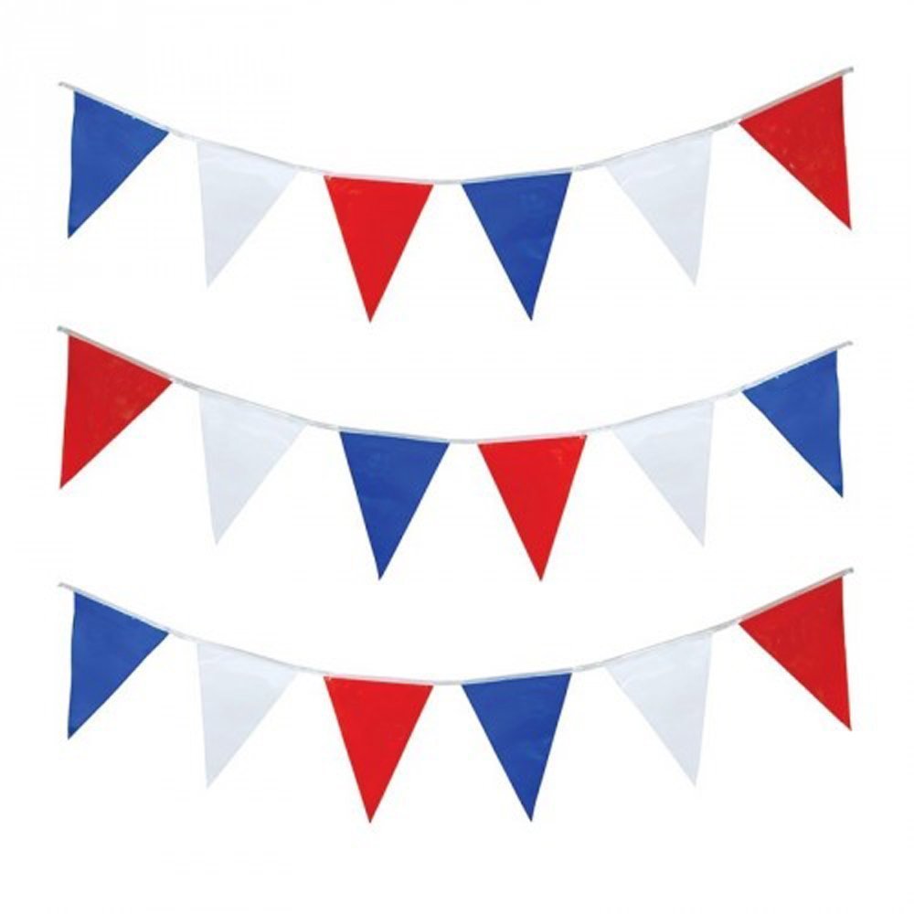 Robelli Red, White & Blue Triangular Plastic Party Bunting (10 Packs (100m))