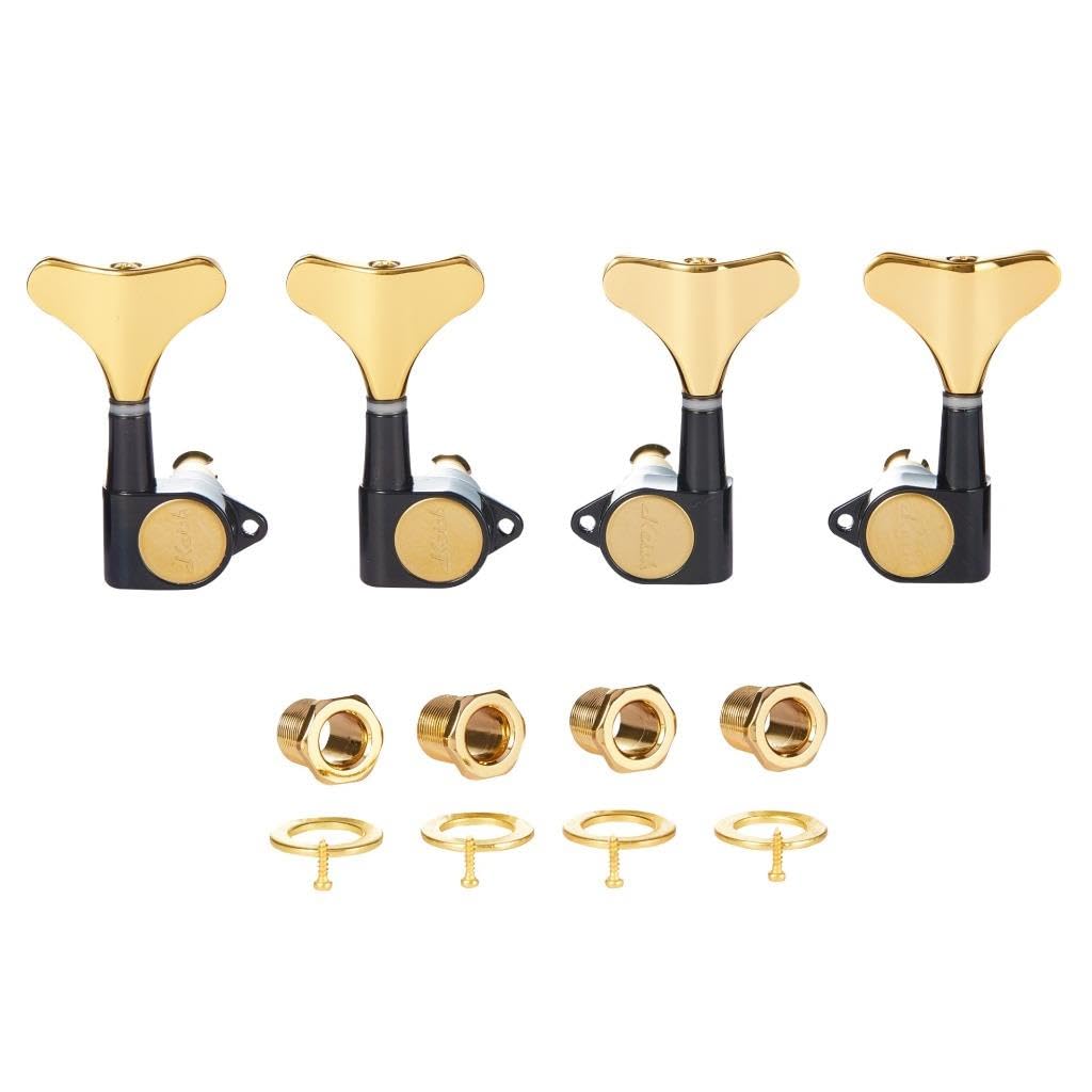 4 String 18:1 Sealed Bass Tuners Bass Guitar Tuning Keys Pegs Bass Tuning Machines Compatible with Ibanez/Yamaha Style Acoustic/Electric Bass Black with Gold 2R/2L
