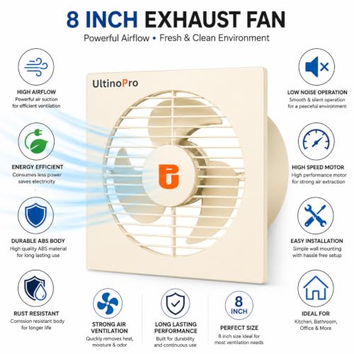 Image of 8 Inch Exhaust Fan for Kitchen, Bathroom, Office & Commercial Use | High Speed Ventilation Fan | Low Noise | Energy Efficient Motor | Rust Resistant Body | Easy Wall Mount (8 Inch Ivory)
