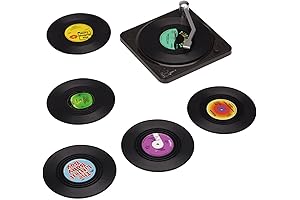 Coasters for Drinks Set of 6 - Jolumros Colorful Retro Funny Vinyl...