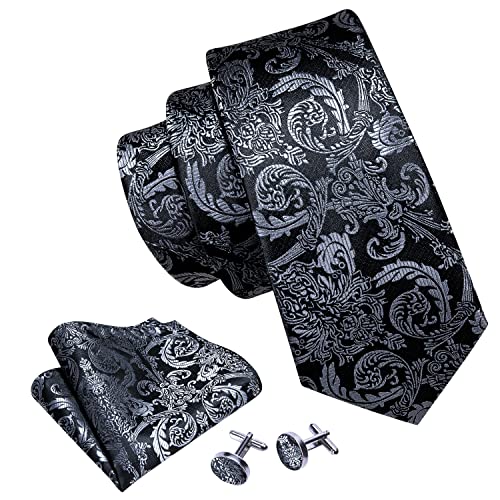 Image of Barry.Wang Men Tie Set Floral Paisley Silk Necktie Pocket Square Cufflinks Formal Wedding Party Business