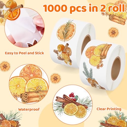 Image of Watercolor Orange Sticker Rolls - 1000 Pcs Dried Orange Waterproof Vinyl Reusable Laptop Stickers Coloring Book Scrapbook Water Bottle Page Activity Pad Birthday Party Favors Kids Skateboard