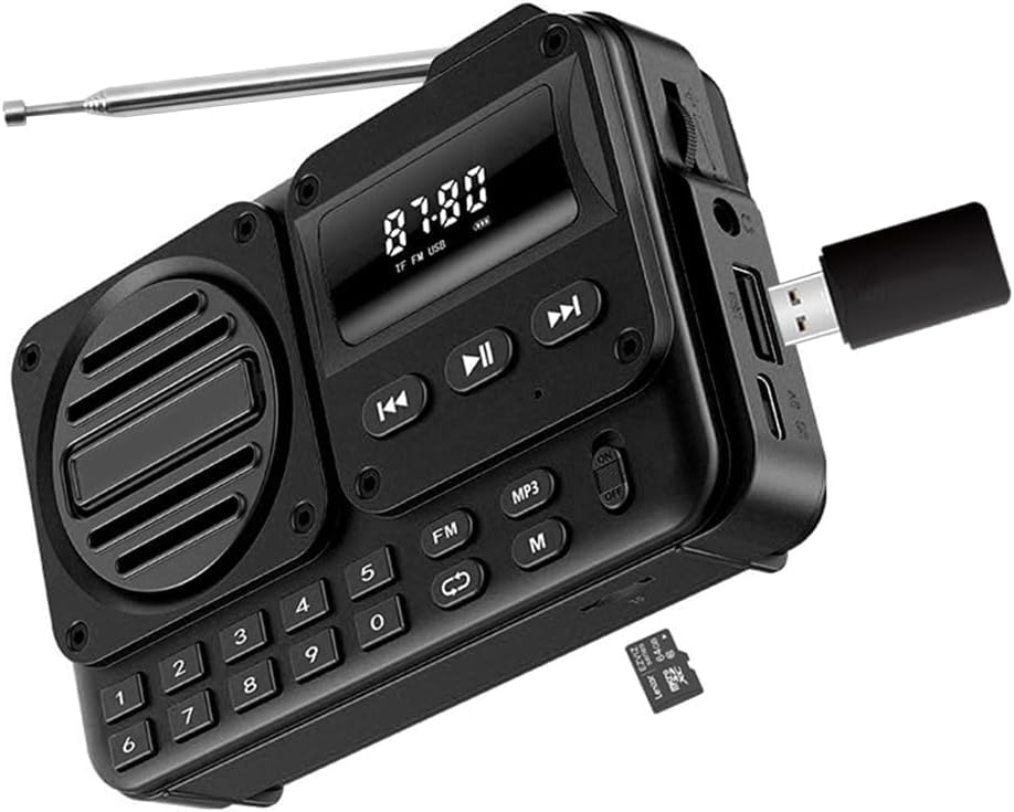 Radio FM portátil, altavoz inalámbrico, reproductor de música, radio recargable integrada a batería, radios de transistor nostálgico con conector