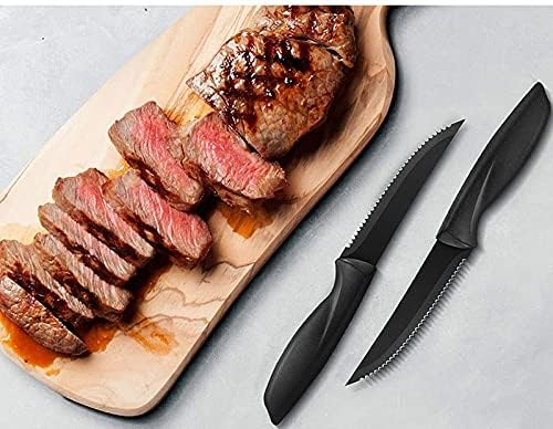 Steak Knife Set, 6pcs Western Food Knife Steak Knife Set Non-stick Knife Household Kitchen Plastic Handle Serrated Steak Knife Pizza Cutter BY KKZY (Color : 6pcs)