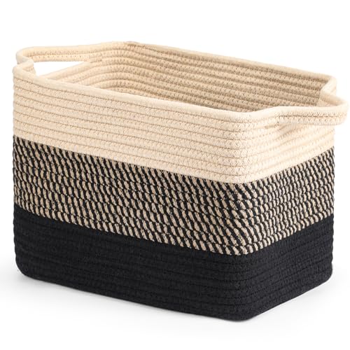 Ceecysaa - Ceecysaa Storage Basket,Panier Rangement Collapsible Cotton Rope Woven Storage Baskets Organization for Books Shelf Baskets,Toy Bins,Clothes,Towel Baskets,Blanket Basket with Handles 12.8x9x9 Inches