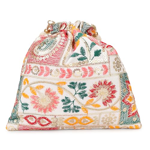 Image of LONGING TO BUY Indian Ethnic Pearls & Sequence Potli Bag for Women, Wedding Potli Bag and For Ethnic Wear