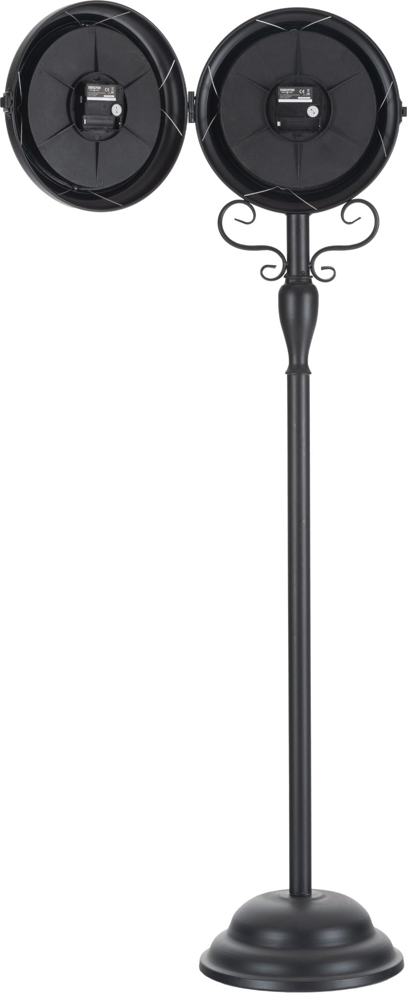 Stagecaptain BHU-11926 BK Stand-Bahnhofsuhr - Standuhr für Innen- und überdachten Außenbereich - Doppelseitig - Retro Metallkonstruktion - Durchmesser Ziffernblatt: 18 cm - Schwarz