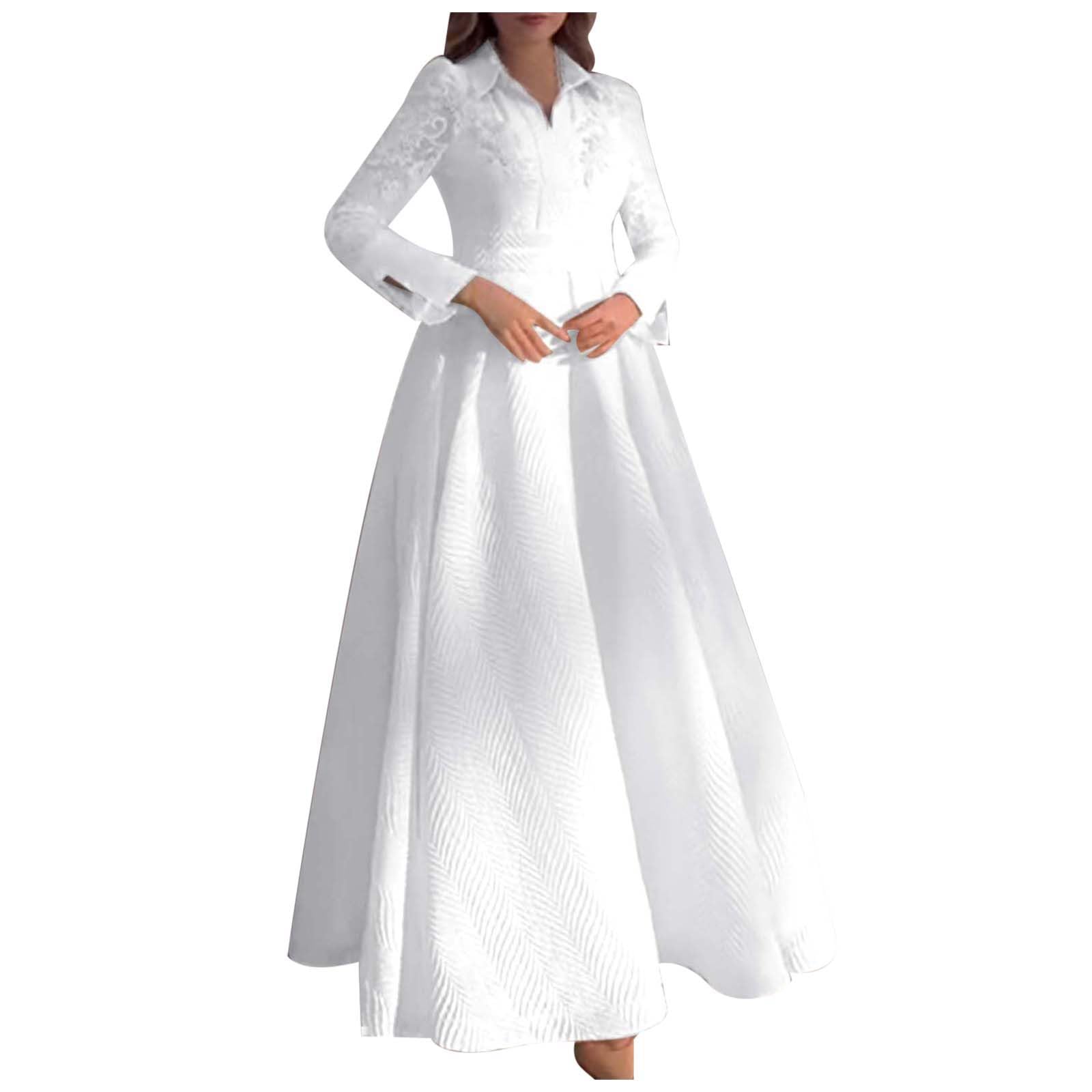 Robe de soirée élégante pour femme - Robe de mariage - Robe de fête longue - Broderie perforée - Robe trapèze plissée - Maxi robe de cocktail - Taille haute - Robe de bal