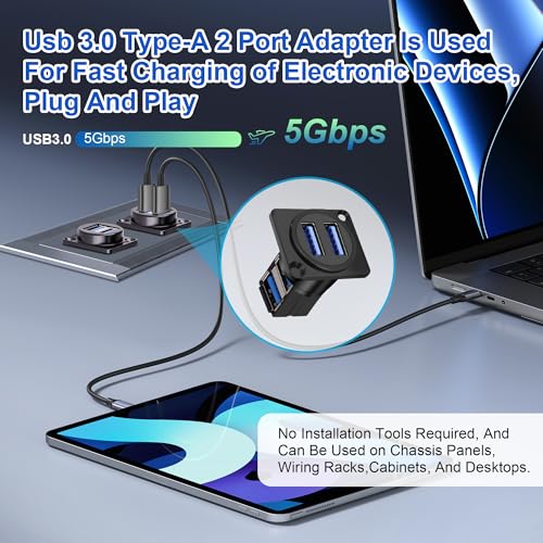 Acoplador USB 3.0 dual montaje panel 90° miniatura 4