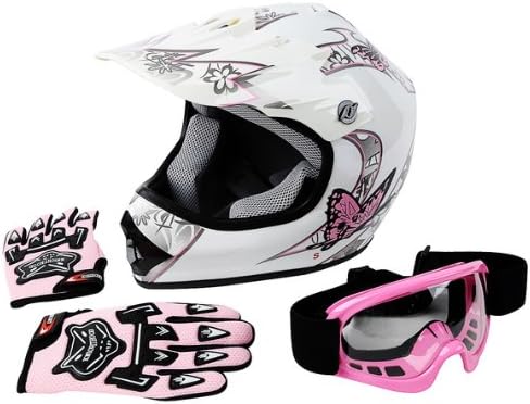 TCMT Casco de motocross para motocross de mariposa rosa juvenil con gafas y guantes, talla M