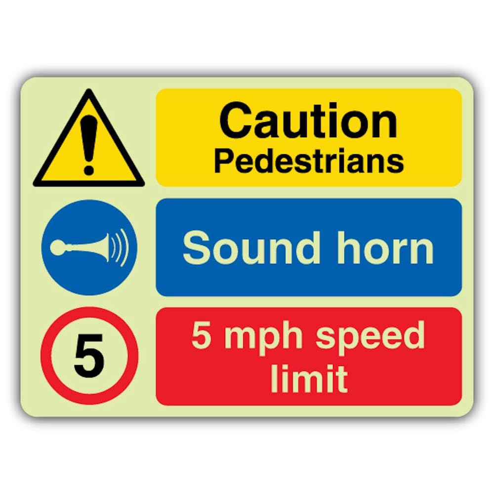 V Safety Señal de límite de velocidad de 5 Mph que brilla en la oscuridad, advertencia de peatones, 800 x 600 mm, hecha de vinilo autoadhesivo de doble brillo, señalización de advertencia de peligro