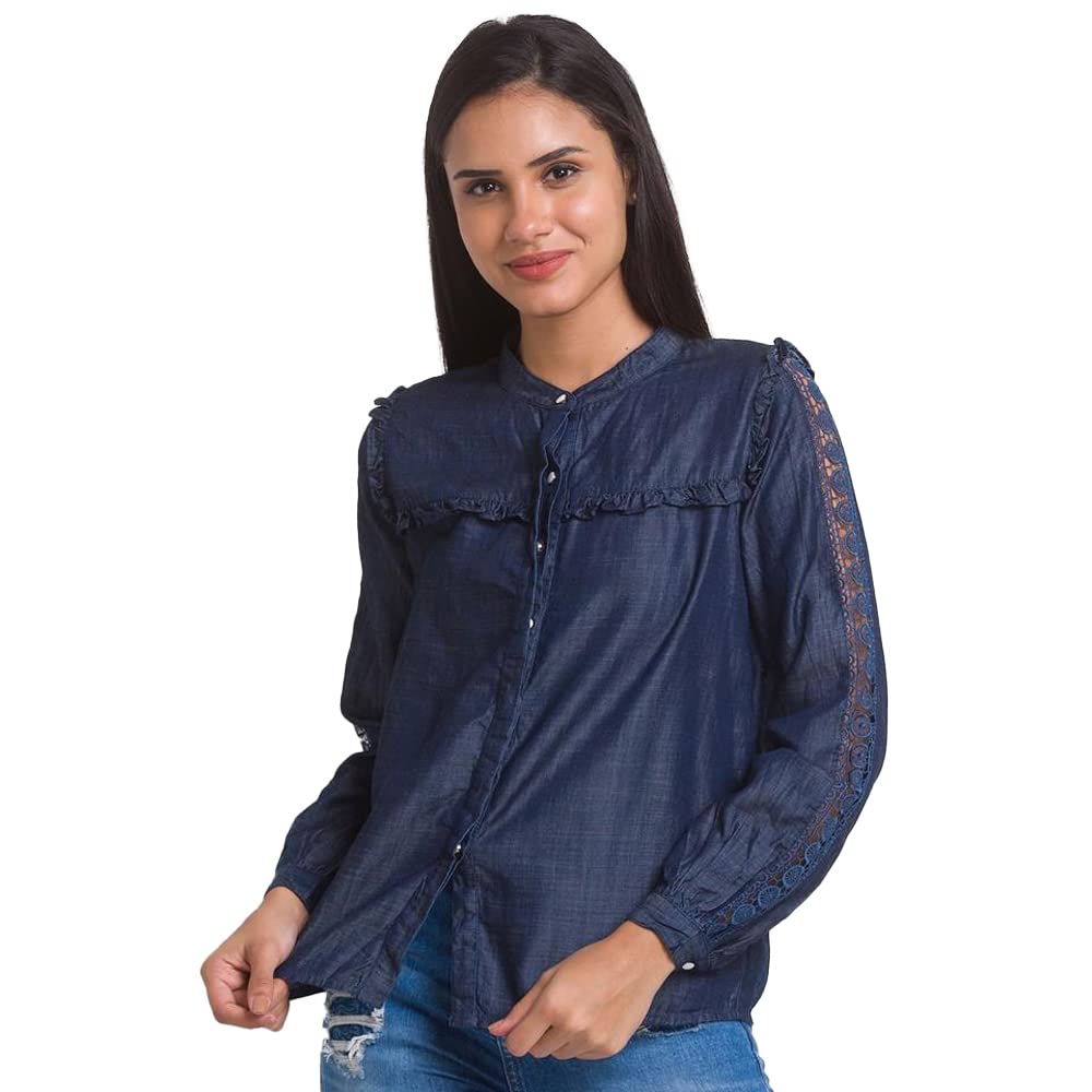 Spykar Women's Regular Fit Shirt (WSH02BB010MidBlueM_Mid Blue_M) in blue