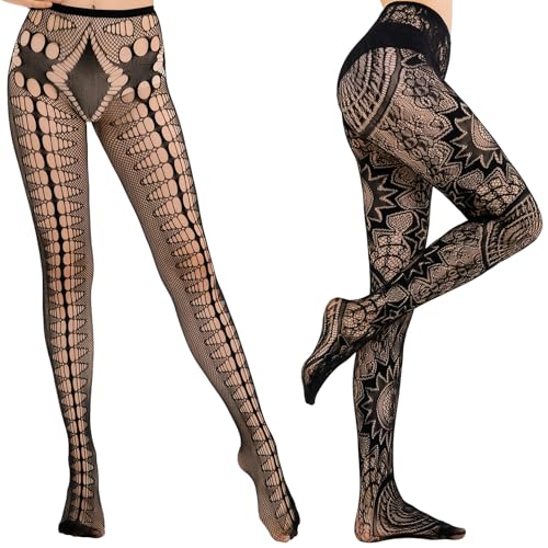 Image of HONENNA Patterned Fishnets Tights Black Pantyhose Stockings for Women, 1-6 Pairs