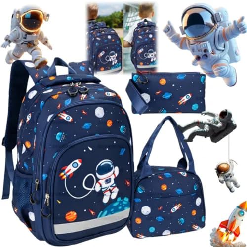 NOVEVE Mochila Infantil Escolar Menino Astronauta Impermeável Bolsa Zavanese Azul Mochila Infantil Escolar Costas Menino Astronauta（Azul）