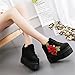 Women Fashion Platform Sneakers Wide Width High Hidden Heel Wedge Walking Shoes Flower (7.5, Black)