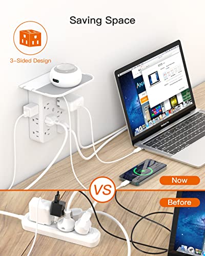 12-Plug Wall Outlet Extender With Shelf, Power Strips, Surge Protector 12 Ac Outlets Multi Plug Outlet, 3 Usb Ports (1 Usb C Port) Wall Plug Expander For Home, Office, School #TOP2