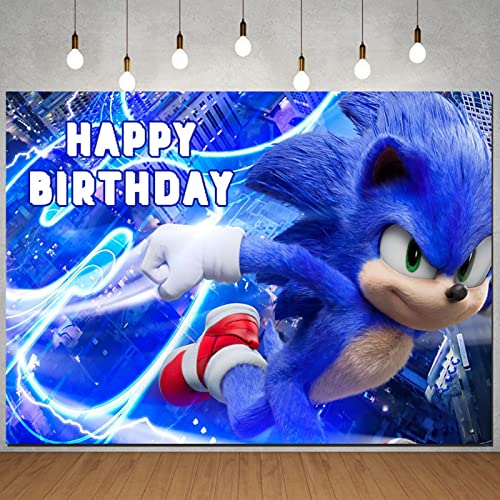 Blue Sonic Hedgehog Happy Birthday Themed Photography Backdrop Sonic Boom Superhero Kids Happy Birthday Party Photo
