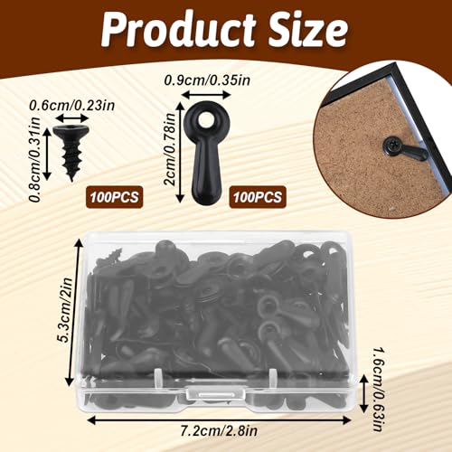Image of 100 PCS Picture Frame Backing Clips, Metal Picture Frame Turn Buttons Fasteners with 100 Pieces Screws Pictures Framing Hardware for Photos Hanging DIY Crafts Drawings Posters(Black)