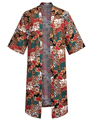 COOFANDY Men's Lightweight Kimono Robe Jacket Printed Japanese Style Bathrobes Casual Open Front Long Cardigan Coat Outwear 5