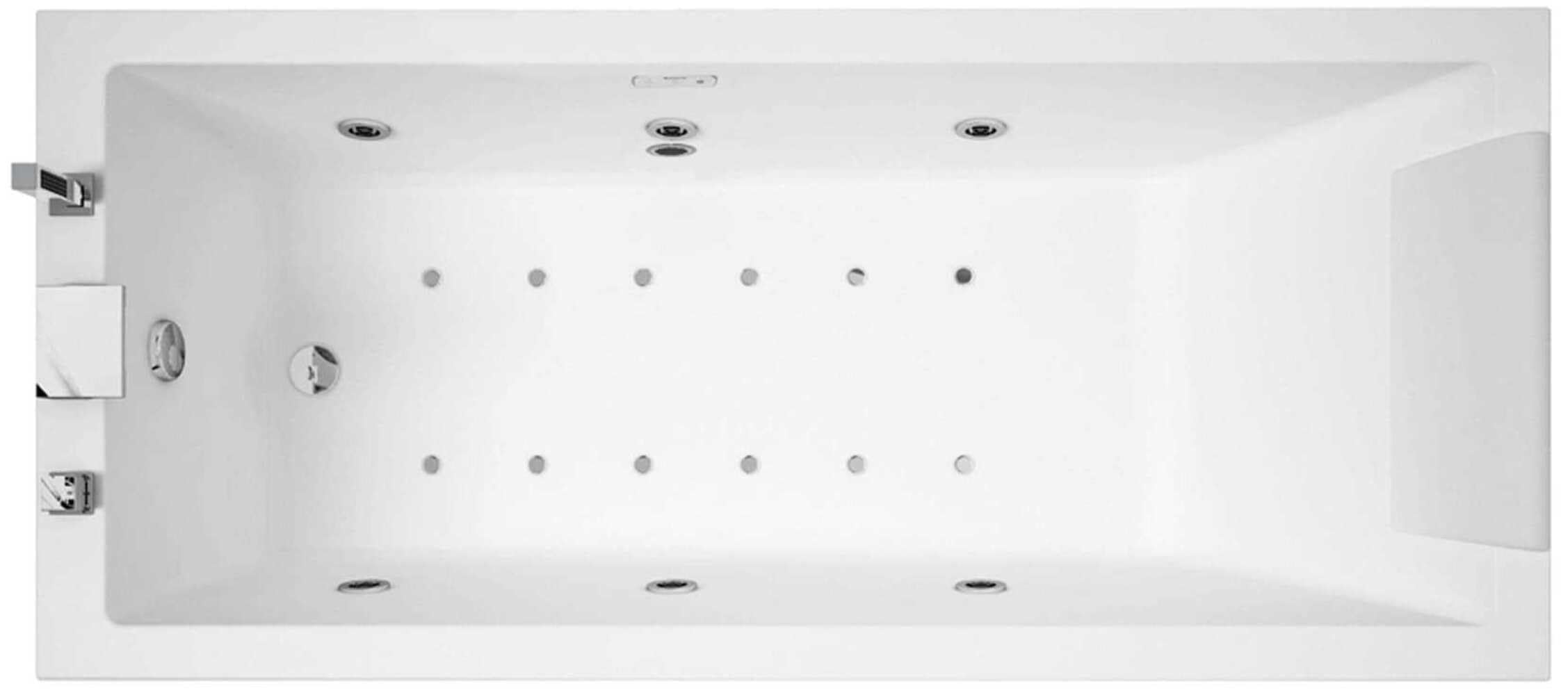 Novellini Calos 2.0 Wanna Hydro Plus Boczna Woda 6 Jet Dezynfekcja Airpool 12 dysz 170 x 70 cm Odwracalny Prostokątny 2 Panele Akrylowy Biały Błyszczący Kolumna Bateria Wyświetlacz Poduszka